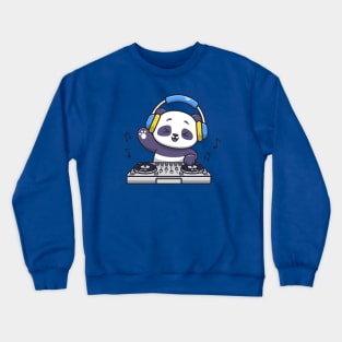 Cute Panda Playing DJ Electronic Music With Headphone Cartoon Crewneck Sweatshirt